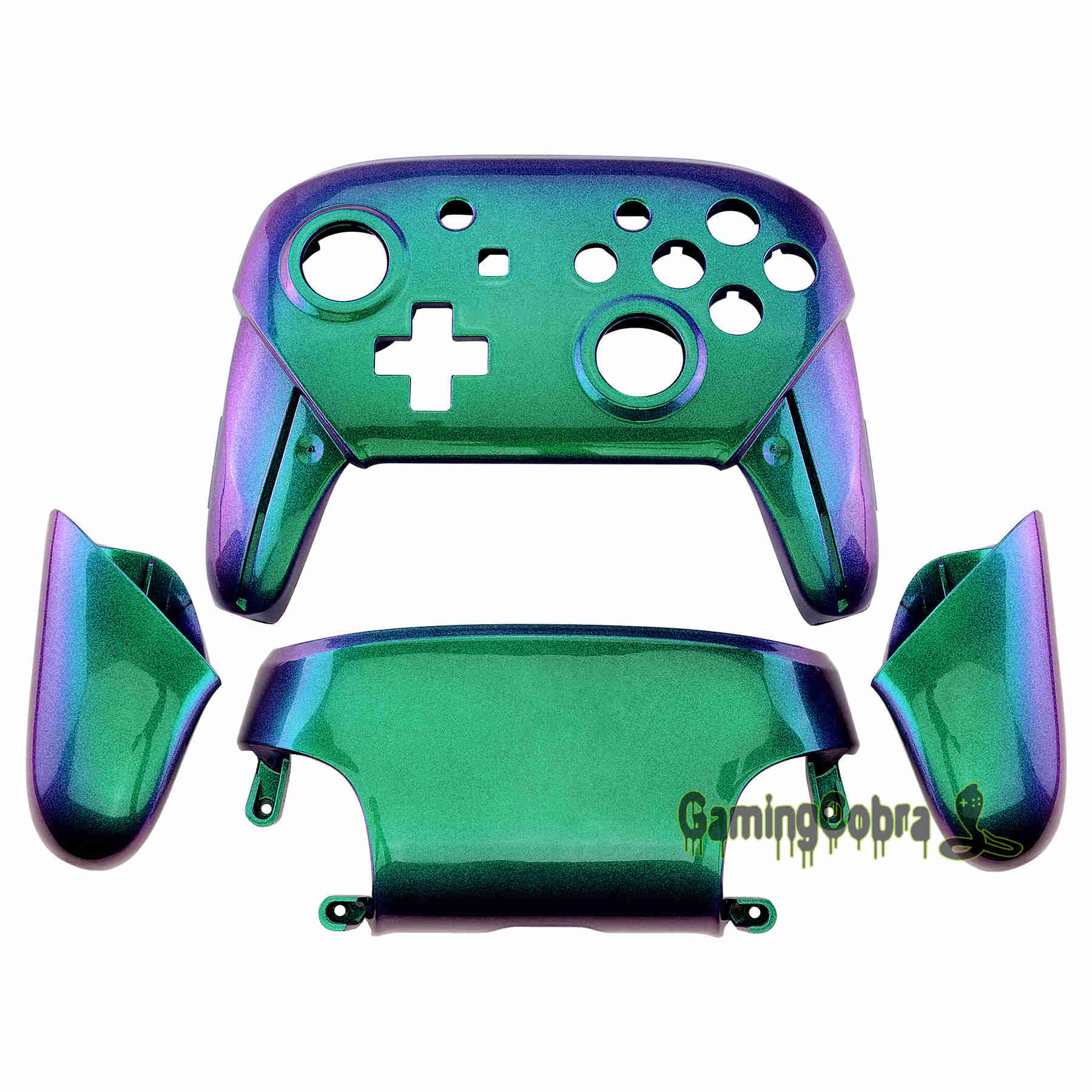 EXtremeRate Frontplatte Backplate Gehäuse Shell Cover mit Griffe Ersatz für Nintendo Schalter Pro Controller: Green Purple