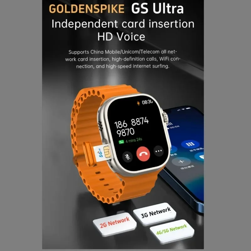 Scheda SIM di rete Android Smartwatch S9 Ultra 4G da 2,2 pollici Amoled 180 ° Fotocamera rotante GPS WIFI Chiamata globale Smart Watch da uomo Ultra 5G