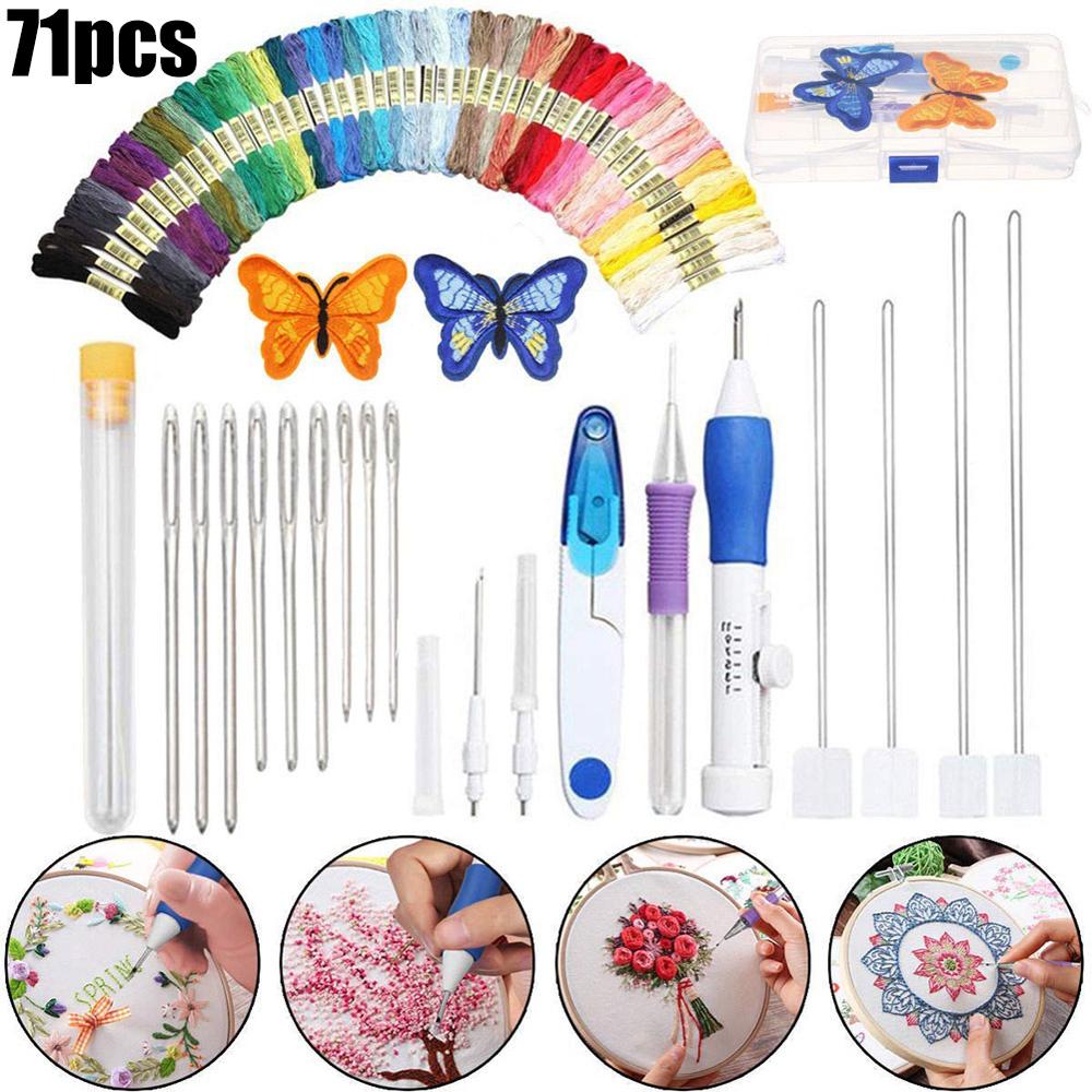 Kit de agujas para bordado, lápiz mágico para manualidades, hilos de bordado, punto de cruz, accesorio de costura, 71 Uds.