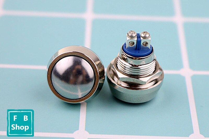 12mm 1NO momentary reset screw terminal metal push botton waterproof nickel plated brass domed push button switch: Beige