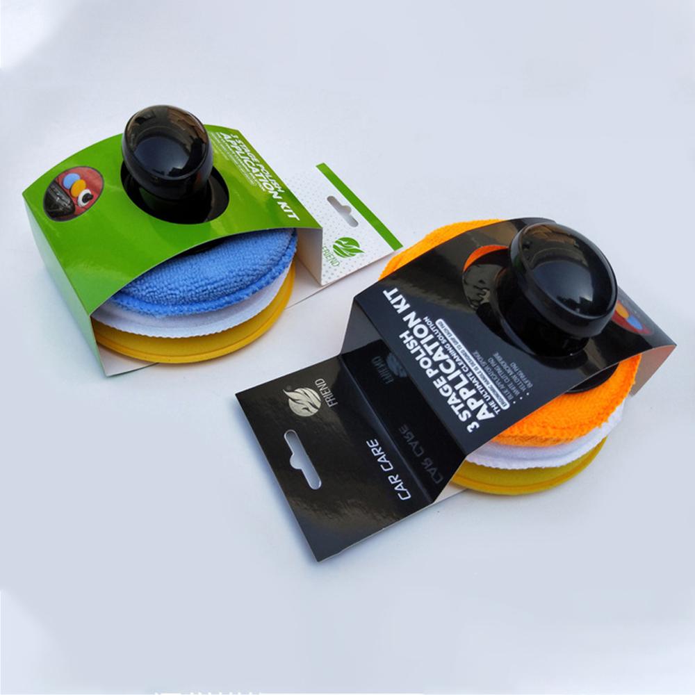 Esponja para encerar y pulir, de alta densidad, 3 + 1, conjunto de microfibra antiarañazos, esponja para pulido y cuidado de limpieza de automóviles, con mango, almohadilla para encerar
