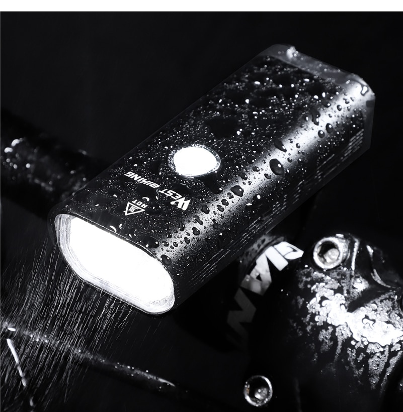 West biking cykellygte  l2 led usb genopladelig cykel pandelampe 3-5 modes cykelstyr sikkerhedslommelygte med advarselslys
