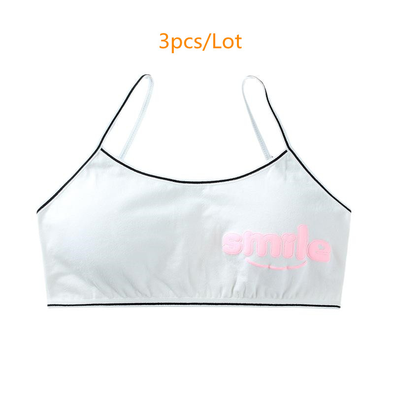 3 Stks/partij Meisjes Ondergoed Teens Mode Katoen Tops Vest Zacht Ademend Puberteit Gym Sport Jong Training Beha For8-16Years Oude: White 3pcs