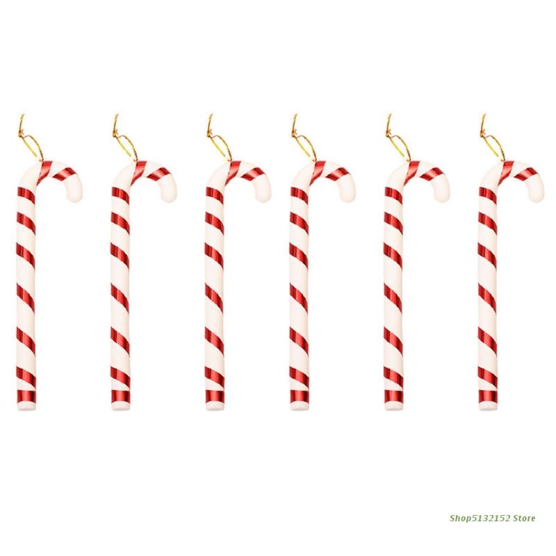 QX2E 6 Pcs Candy Christmas Cane Xmas Trees Pendant Year Party Office Living Room Outdoor Garden Home Decorations