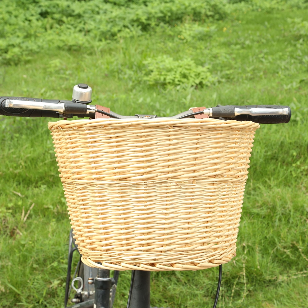 Vélo avant panier rétro avec ceinture rotin vélo sacoches multi-fonctionnel Scooter osier guidon Cargo stockage conteneur