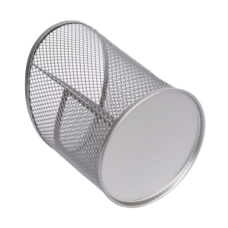 Ronde Stalen Mesh Potlood Pen Pannenlap Pen Case Box Art Supply Organizer Art Penselen Zwart En Zilver