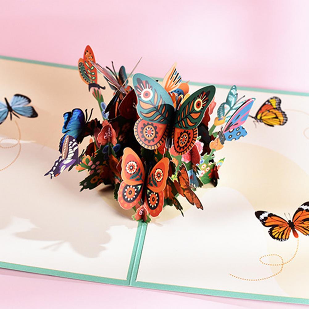 3D Butterfly Birthday Card for Kids Children Cute Animal Pop-Up Greeting Cards Baby Shower
