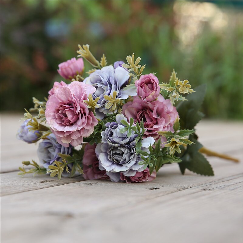 14 blomsterhoveder 1 stk smuk rose pæon kunstig silke blomst lille buket familiesammenkomst forår bryllup dekoration gettin: 2