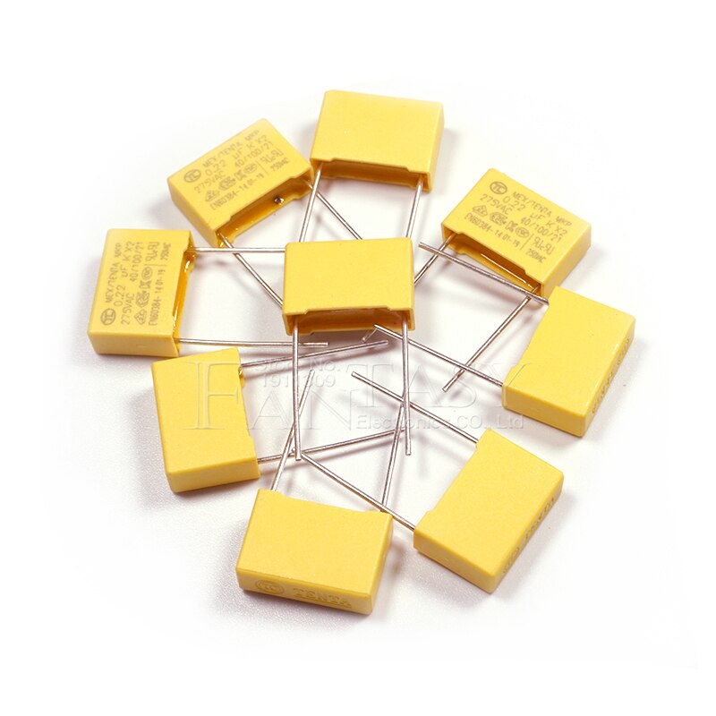 10pcs 220nF capacitor X2 capacitor 275VAC 220NF Pitch 15mm X2 Polypropylene film capacitor 0.22uF