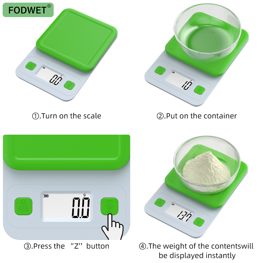 FODWET Mint Green Kitchen Scale 0.1g Precision Digital Scale, LCD Display Non-Slip Base for Baking Cooking Home Use