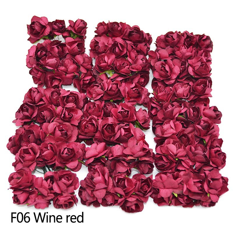 3cm 72PCS Artificial Flowers Paper Flower Head Bouquet DIY Craft Wreath Scrapbooking Flower Wedding Decoration Party Supplies: F06 Wine red