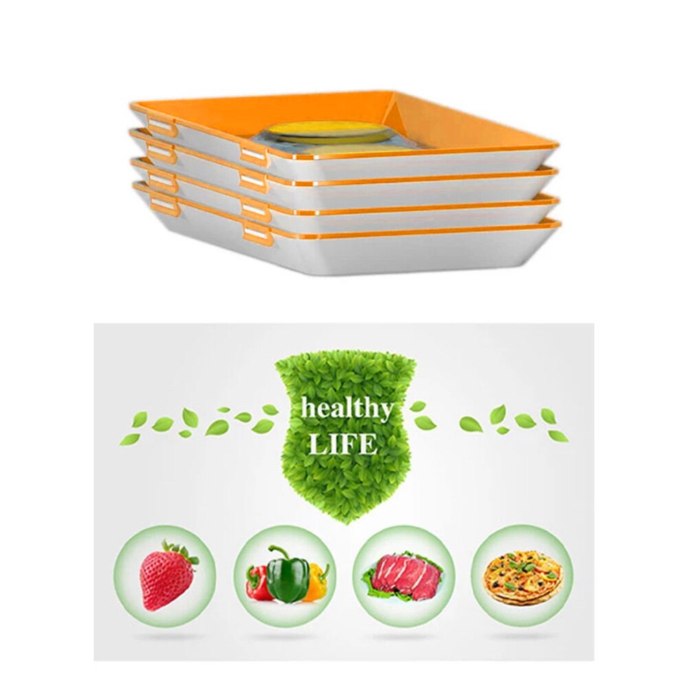 4Color Food Preservation Tray Reusable Plastic Keeping Fresh Spacer Container Refrigerator Microwave Kitchen Food Storage Plates