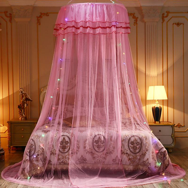 Lujosa cama de encaje de princesa para jardín, cama de red con corona, aro redondo, red antimosquitos de corona para niña