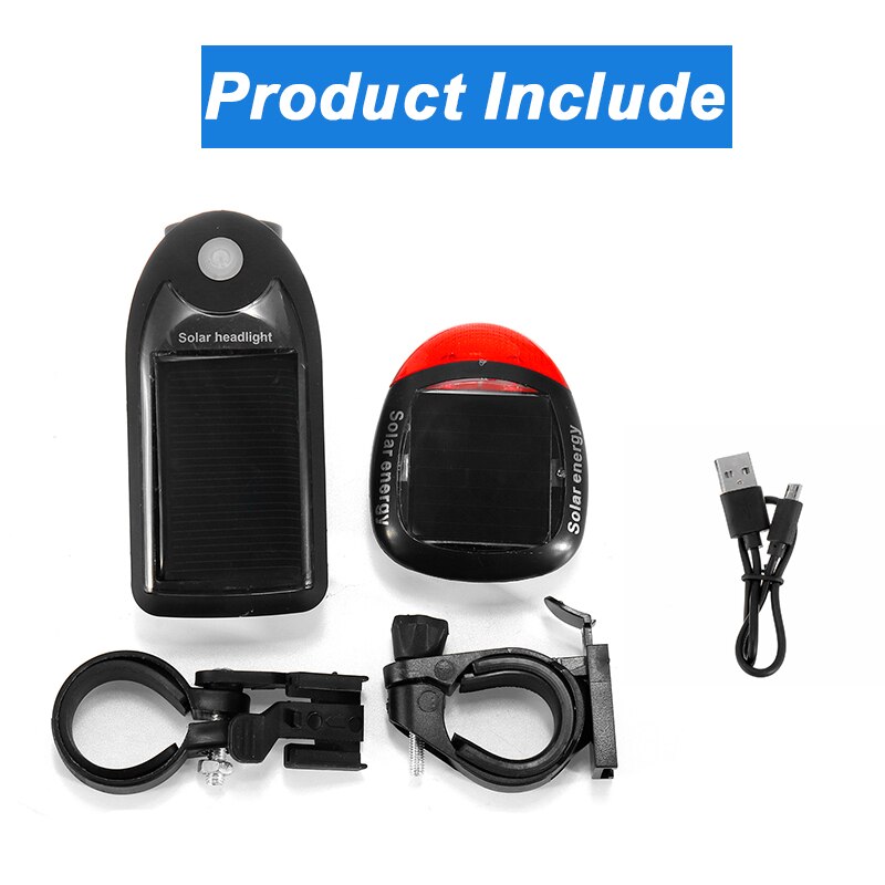 Solar Power Bike Light USB 240 Lumen 3 Mode Fiets Front Light Lamp Fiets Koplamp Fietsen LED Zaklamp Achter Achterlicht set