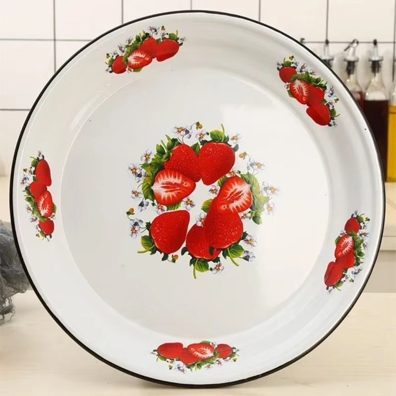 40cm fortykkede emaljetetallerkener, sauteret krydret kylling, jernporcelænstallerkener, suppetallerken, fisketallerkener, frugt- og blomsterskåle, salatskål: Brun
