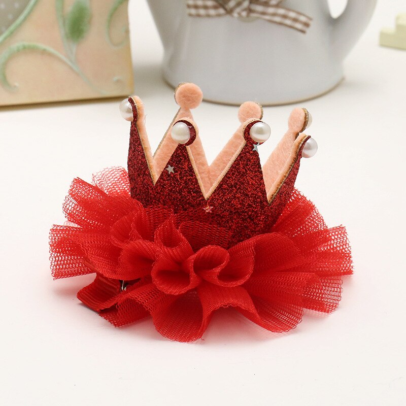 Princess Floral Tiara Pearl Hairband Wedding Crown Toddler Baby Kids Girls Head Band Party Costume: Red