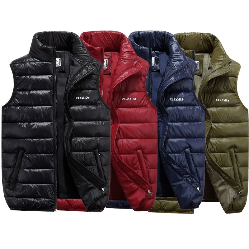 chaleco de invierno para hombres de sin mangas globo cálido prendas de vestir con cremallera chaqueta acolchada abrigo de talla grande L-3XL
