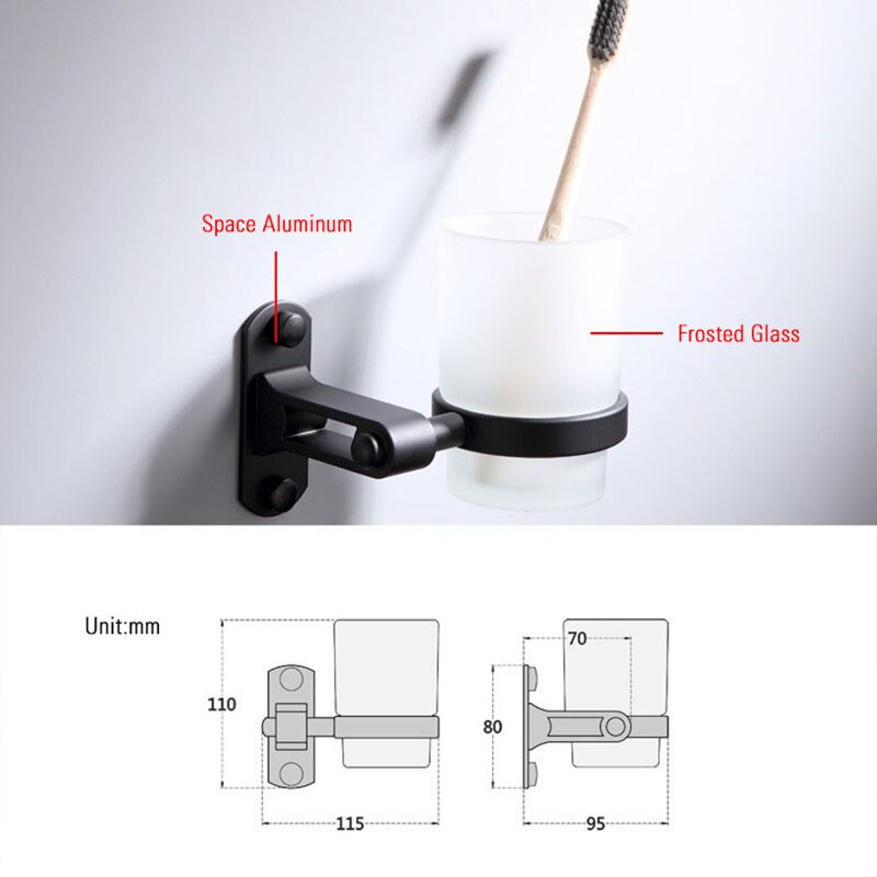 Porte-gobelet simple noir porte-gobelets mural verre porte-Brosse à dents salle de bain Support pour tasses étagère Support Brosse A Dent
