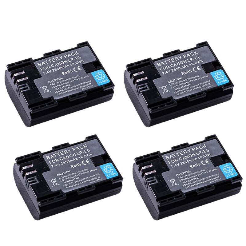4x2650mAh Li-ion Battery LP-E6 LP-E6N lpe6 LP E6 E6N Batteries for Canon LP-E6 EOS 5DS 5D Mark II Mark III 6D 7D 60D 60Da 70D: 4battery