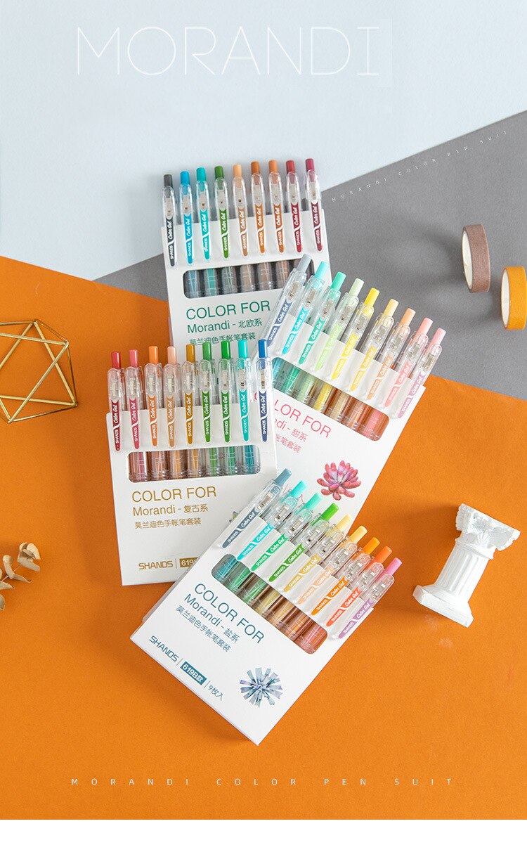 9 unids/set Kawaii pluma bonita tinta de acuarela marcador de arte lápiz de Gel neutro marcadores estudiante escuela Oficina suministros papelería sl2599
