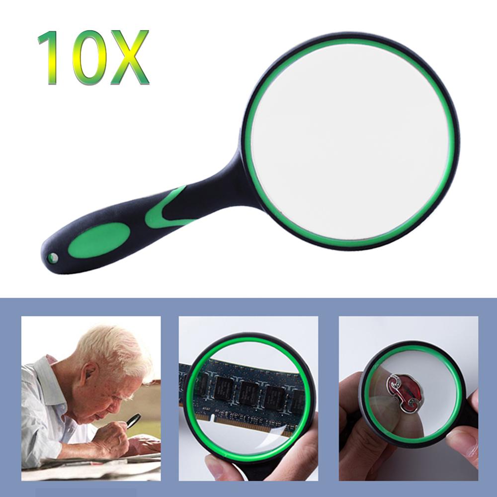 Portable 10X Magnifying Glass 60/70/80/90mm Handheld Magnifier Antique Mahogany Handle Magnifier For Reading Book Loupe Glass