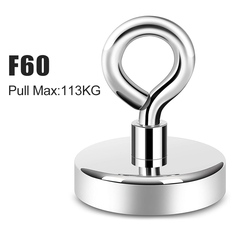 1Pc Super Sterke Neodymium Magneet Pot Vissen Salvage Magneten Neodymium Ronde Krachtige Magnetische Haak Zee Vissen Magneet Zoeker: F60 Pull Max 113KG