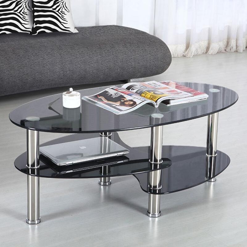 Table basse en verre trempé, Style double queue de poisson, noire, ovale, latérale, étagère de salon moderne, meubles de Table basse HWC
