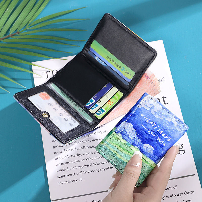 Van Gogh Painting Pattern Wallet Women Folding Leather Short Wallets Niche Bank Credit Card Holder Girl's Purse