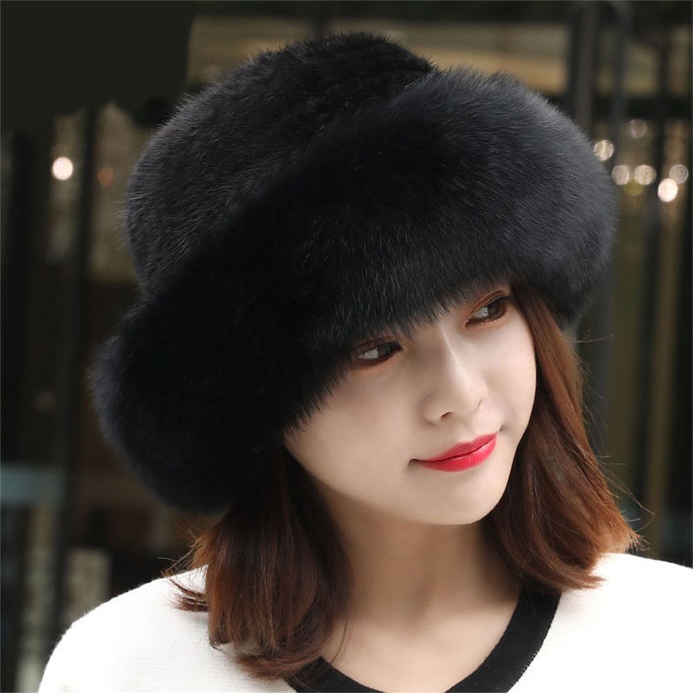 1PC sztuczne futro z lisa czapki czapki kobiety dziewczyny stałe miękkie zagęszczony Furry berety kapelusz pani elegancka zima odkryty wiatroszczelna ciepła czapka: black