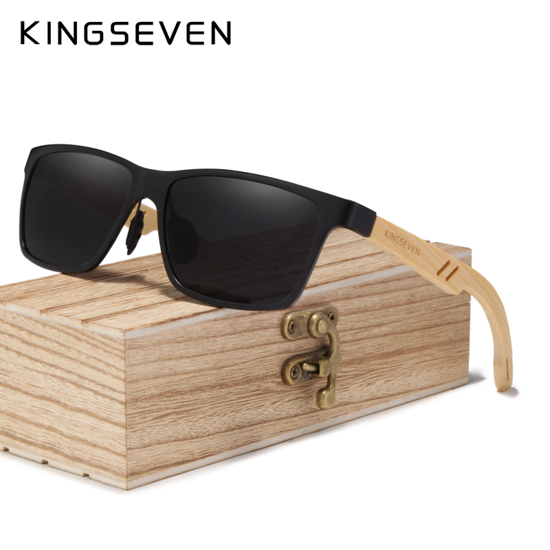 KINGSEVEN Polarized Aluminum+Bamboo Natural Wooden Handmade Sunglasses Men UV400 Eyewear Women Sun Glasses