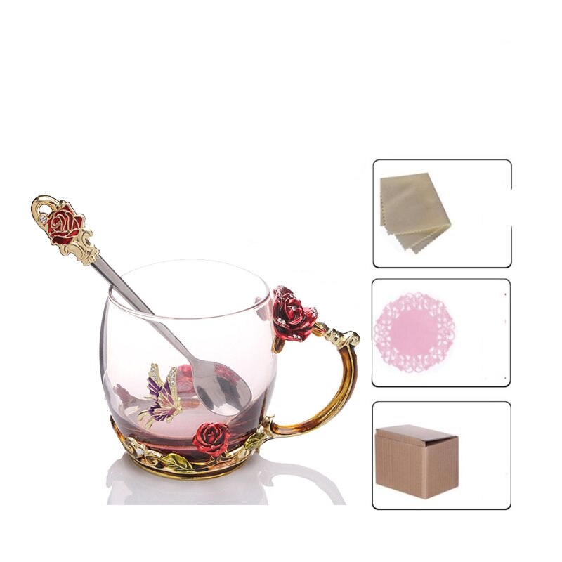 Emalj glas kopp speciell transparent kristall carve mönster för vatten te kaffe hem dricka ware bröllop: C