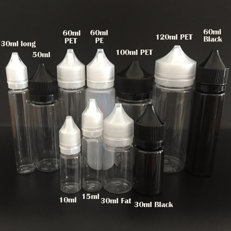 100pcs Empty Fat E Liquid bottles 10ml 15ml 30ml 60ml 100ml 120ml PET Long Plastic Dropper Bottle for E Liquid E juice