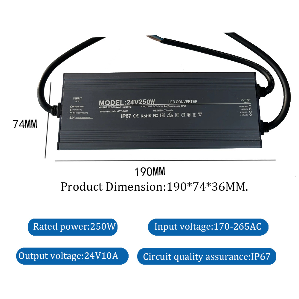 12v 24v strømforsyning 10w - 400w 500w 12 24 volt transformator  ac 220v til  dc 12v 24v utendørsbelysning  ip67 vanntett ledet-sjåfør: Lys gul