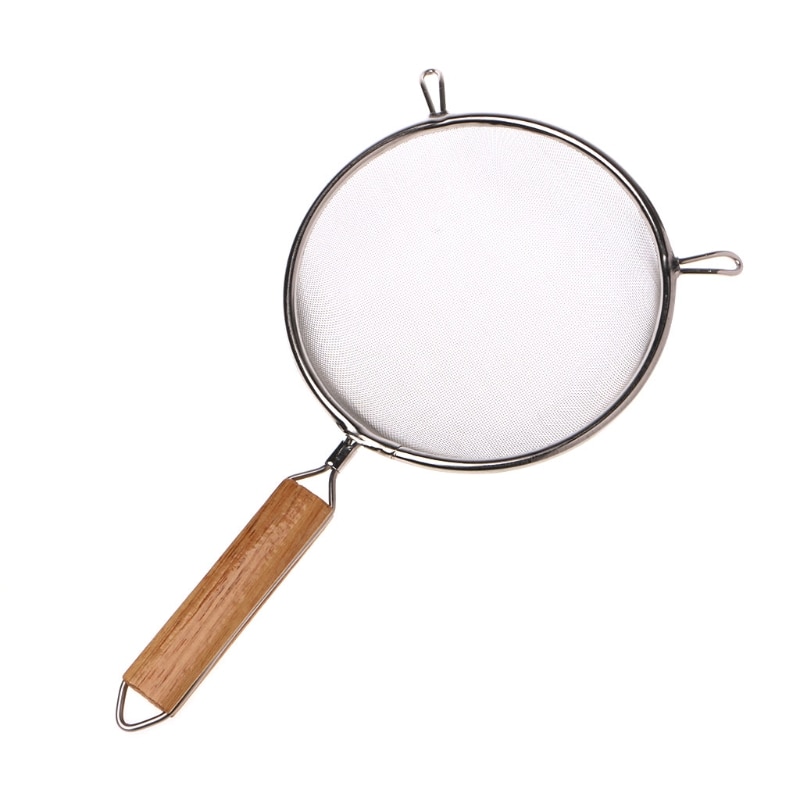 Stainless Steel Double Mesh Strainer Colander Sieve Sifter Wooden Handle 5 Size