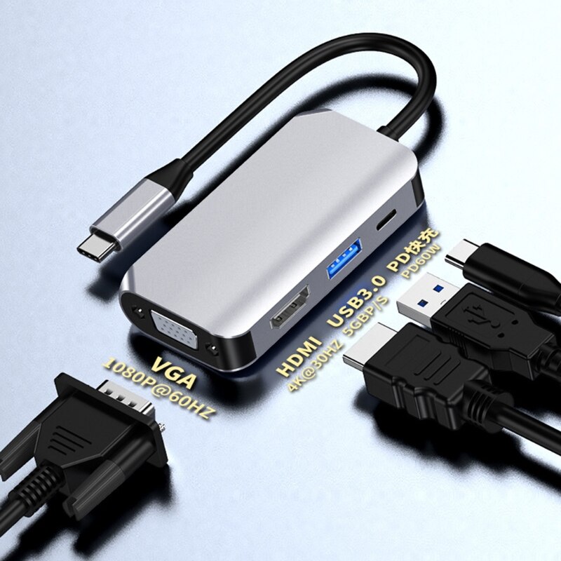 Mini 4-in-1 Display Port Hub TV Adapter Cable Expansion Dock Digital Wire Converter Spare Parts