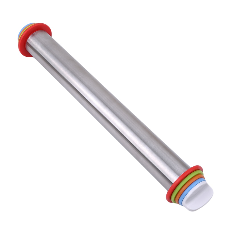 1pc4 Adjustable Discs Stainless Steel Rolling Pin Non-Stick Removable Rings Dough Dumplings Noodles Pizza Baking Tools