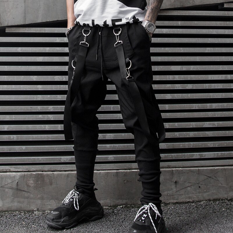 Men Ribbon Casual Harem Pant Streetwear Punk Hip Hop Cargo Trousers Joggers Sweatpant Male Dancing Pant: M