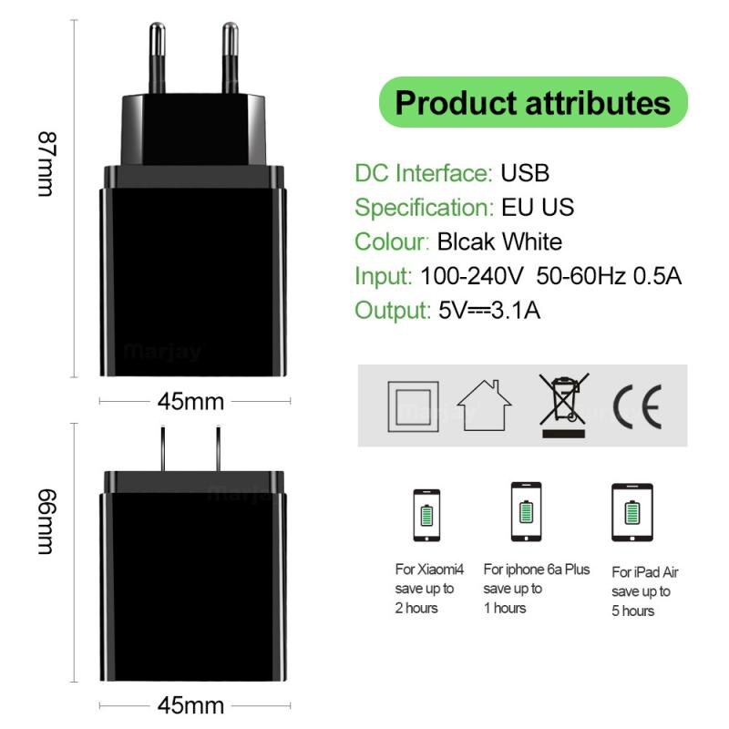 Compatibel Met Alle Smartphones 3-Poort Usb Telefoon Oplader Led Display Wall Snel Opladen Adapter Eu/Us Plug