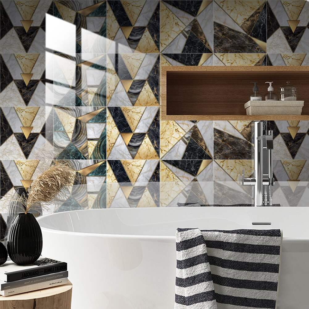 10pcs DIY Geometric Pattern Wall Tile Stickers Waterproof Self-adhesive Kitchen Bathroom Toilet Floor Decals Decor 10X10cm#38