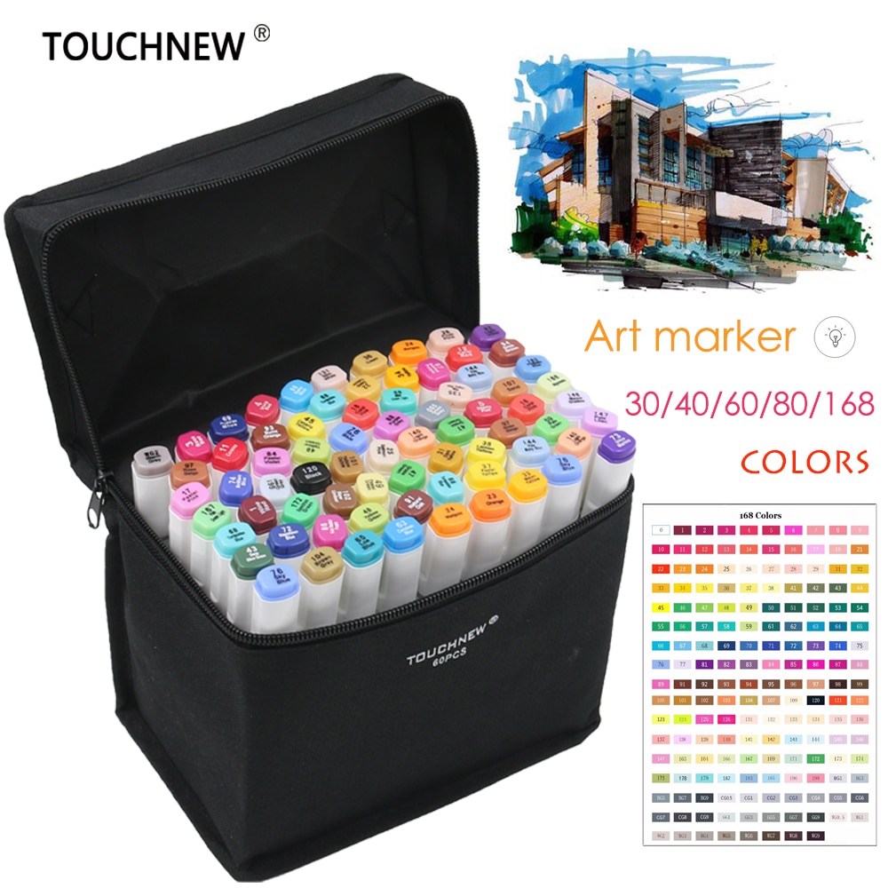 TOUCHNEW 168 Colors Artist Painting Manga Art Marker Pen Head Alcohol Art Sketch Graffiti Fineliner Markers Set Markers