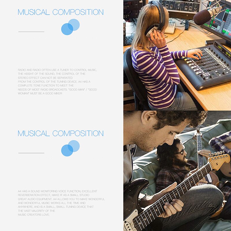 Sound Mixing Console Bluetooth USB Record Computer Playback 48V Phantom Power Delay Repeat Effect 4 Channels USB Audio Mixer