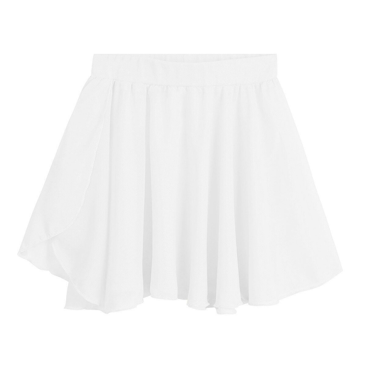 Barn jenter ballettskjørt dans grunnleggende klassisk chiffon mini pull-on omslagsskjørt ballerina kjole barn tutu ballett trikotkjole tenåringer: Hvit / L