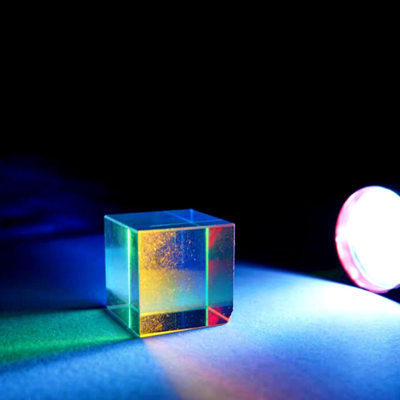 Color-collecting Prism 6-sided Combiner Splitter Cross Dichroic Cube RGB Prism Optical Glass with Light Box