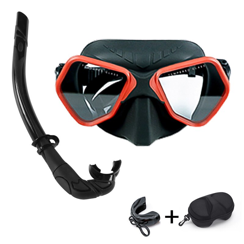 2022 Mode Gratis Duikbril Professionele Lage Volume Snorkelen Bril Volledige Gezicht Adult Scuba Masktempered Glas: Black red02