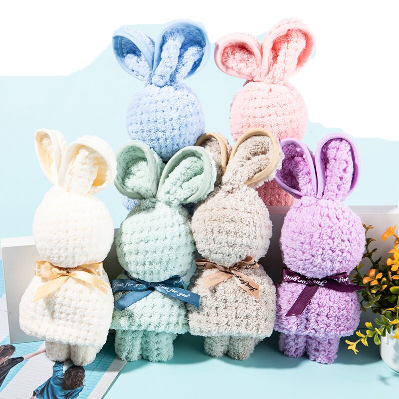 Cute Bunny Rabbit Shape Towel Super Absorbent Baby Bath Towel Thick Soft Bathroom Towels Comfortable Doll Bath Towels