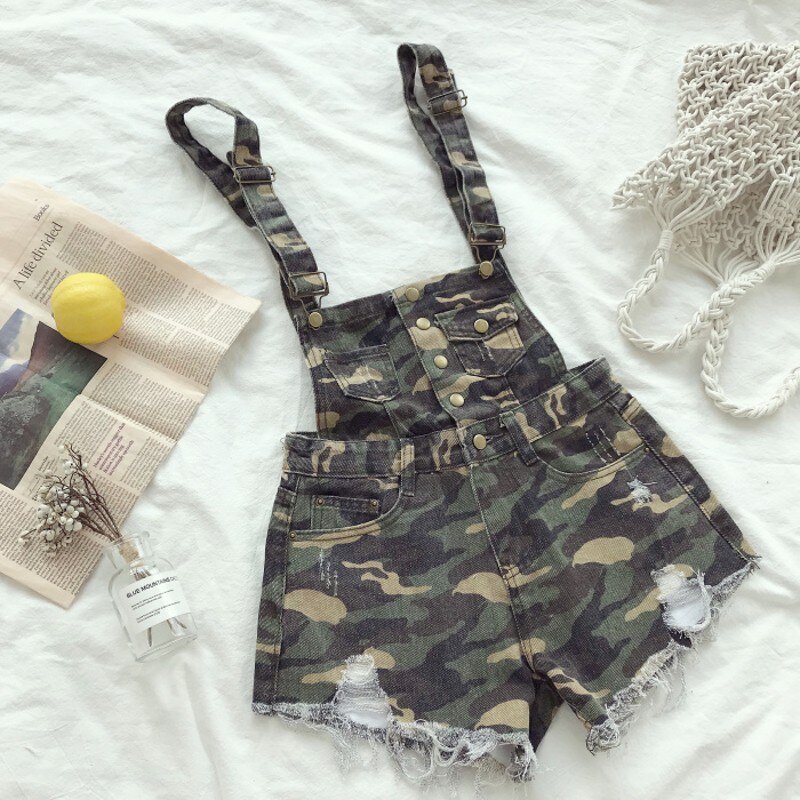 Pantalones cortos de camuflaje para mujer, Peto vaquero con borlas, Shorts informales rasgados de cintura alta,: L