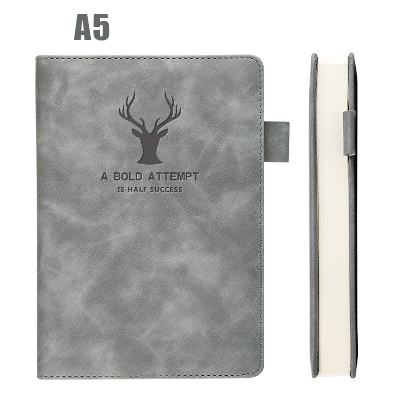 360 Pages Super Thick Wax Sense Leather A5 Notebook Business Office Daily Work Notebook NotebookS Free Portrayal Company Logo: gray