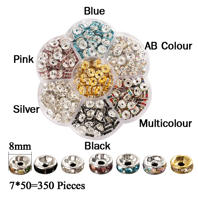 350pcs/set 8mm Rhinestone Spacer Beads for DIY Jewelry Making Beading Bracelet Necklace Findings Mixed Color Beads Accessories: Default Title