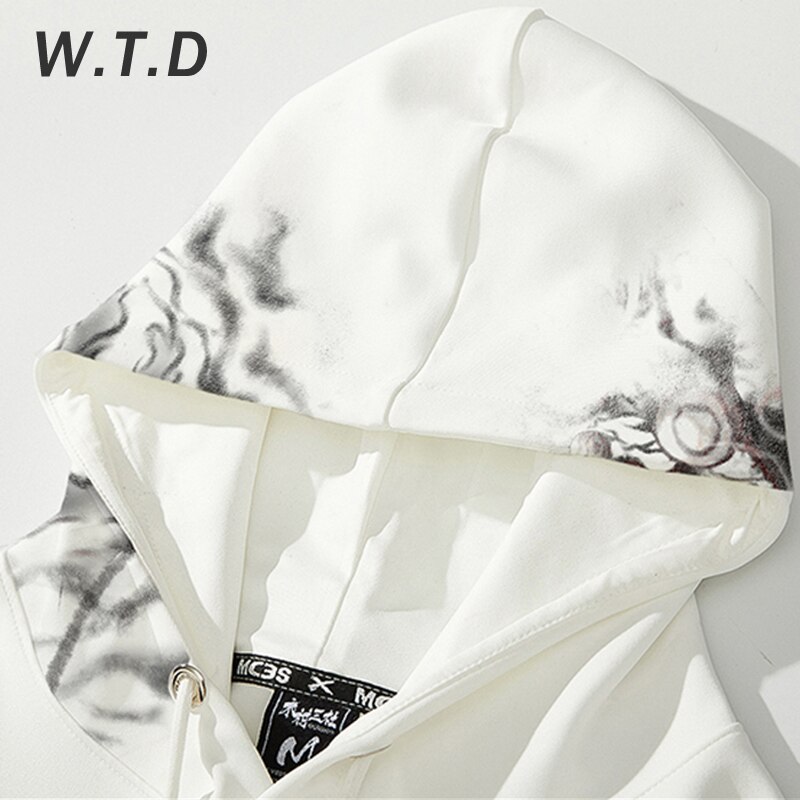 Sudadera para hombre de W.T.D, ropa de calle, estampado de tinta de León, estilo Casual, Sudadera con capucha de lana, sudadera de gran tamaño para hombres