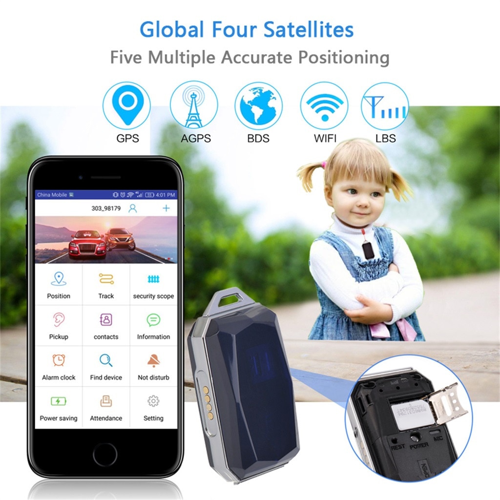 IP67 étanche pierre gemme pendentif GSM AGPS WiFi LBS SOS Mini GPS clés traqueur localisateur pour enfants étudiant animaux de compagnie